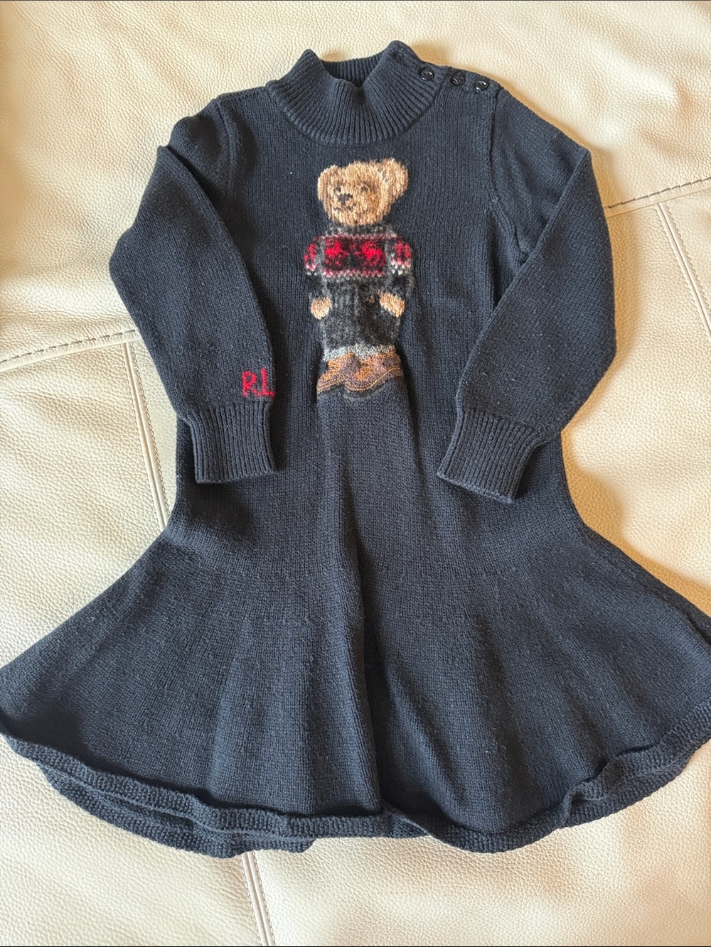 Ralph Lauren Black Knit Dress with Teddy Bear Motif